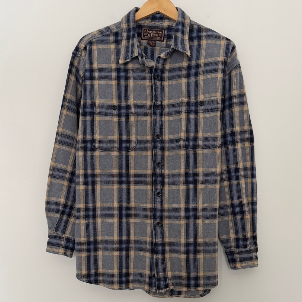 Abercrombie & Fitch Vintage Heavy Weight Blue and Tan Plaid Shirt